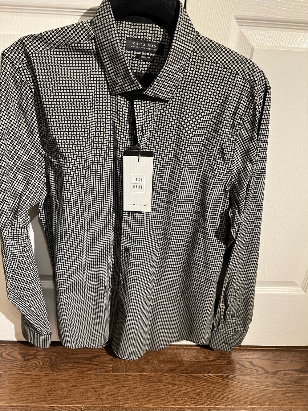 Zara Men Black & White Micro-Check Dress Shirt